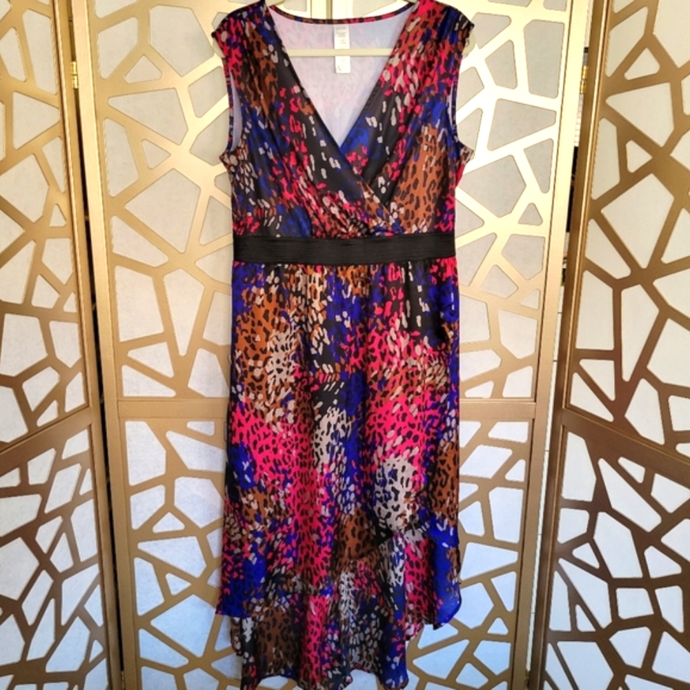 NWOT Crossfront Multi Leopard High Low Dress